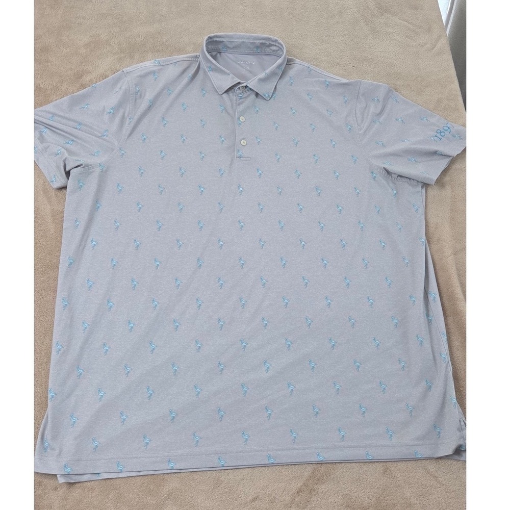 Johnni-O Performance Polo Shirt Men 2XL Gray Flamingo AOP Stretch Short Sleeve